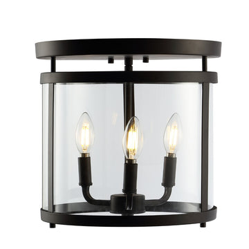 Ciel Simple Farmhouse 12.5" Metal/Glass Rustic Vintage LED Flush Mount - JONATHAN Y